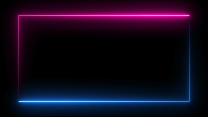 Neon light square frame. Box with led glow. Laser gradient border. Glowing Neon Colorful Rectangle Frame. Perfect vector clip art for your design. Neon rectangular frame