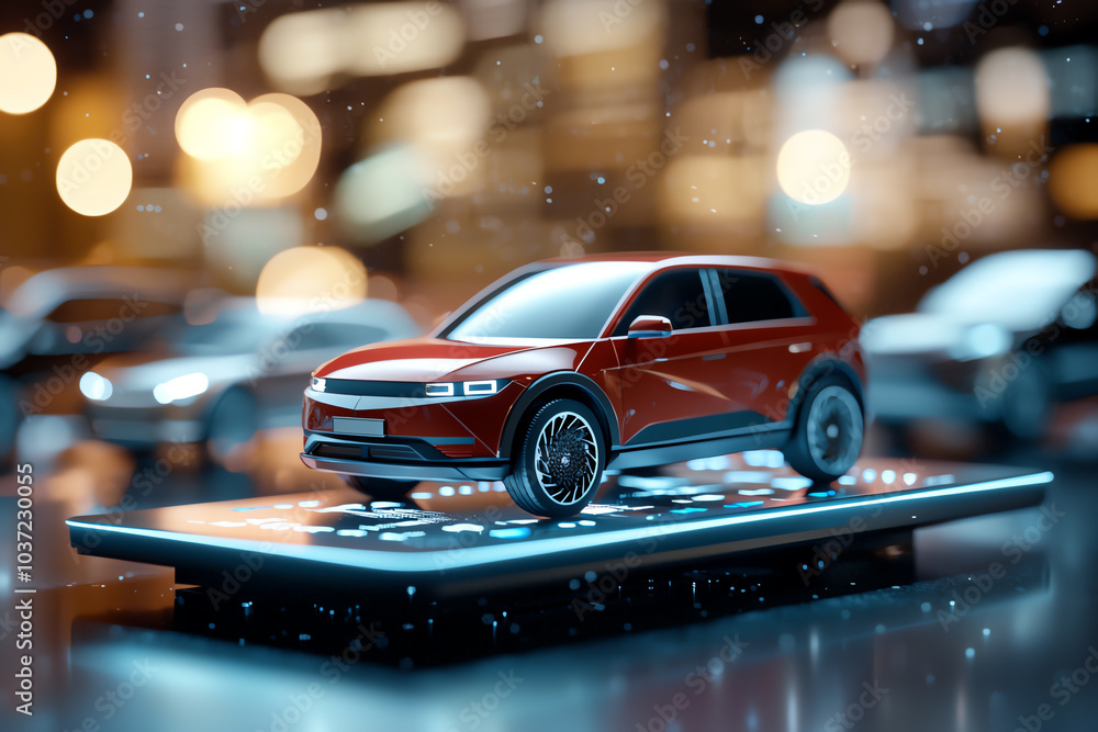 Poster exploring the future of mobility a stunning 3d visualization of a modern suv in a stylish urban sett