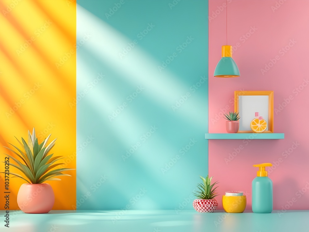 Poster captivating 3d studio environment featuring a sleek product display eclectic chromatic decor and dra