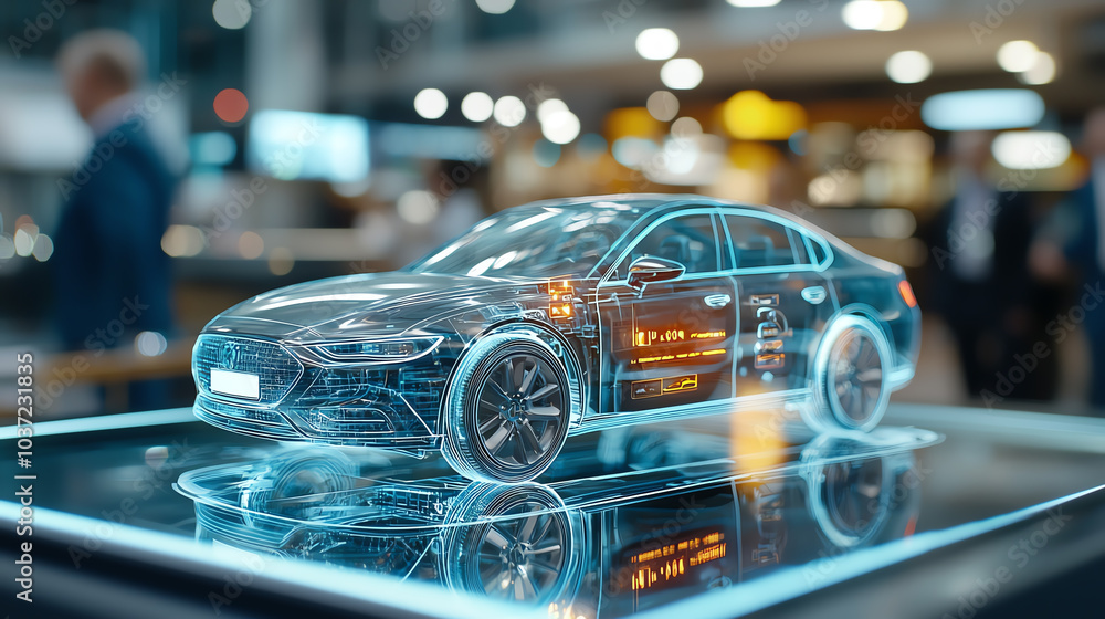 Poster exploring the future of automotive design a transparent 3d model of a cutting-edge vehicle with adva