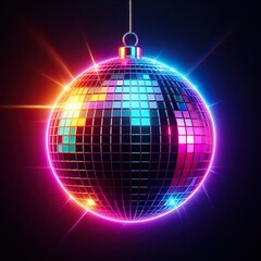 Obraz premium a vibrant shiny disco ball on a black background. 3D rendering. Neon lights