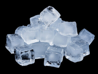 Pieces of crushed ice cubes on black background. Including clipping path