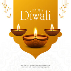 Happy Diwali Celebration Background. Diwali Festival Of Lights Banner with Diya Vector Illustration. Happy Diwali Social Media Post Template.

