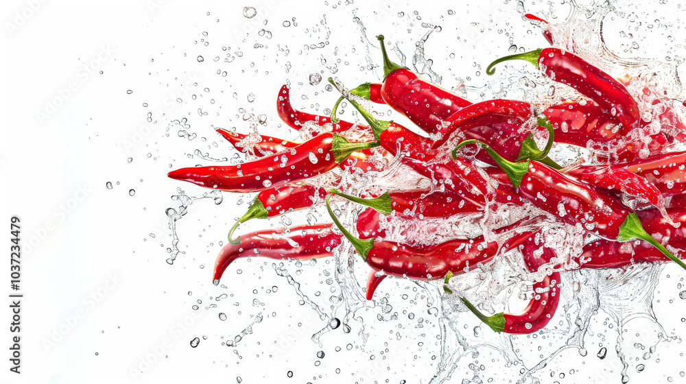 Poster bunch of red peppers are in a pool of water. the peppers are floating on the water and the water is 