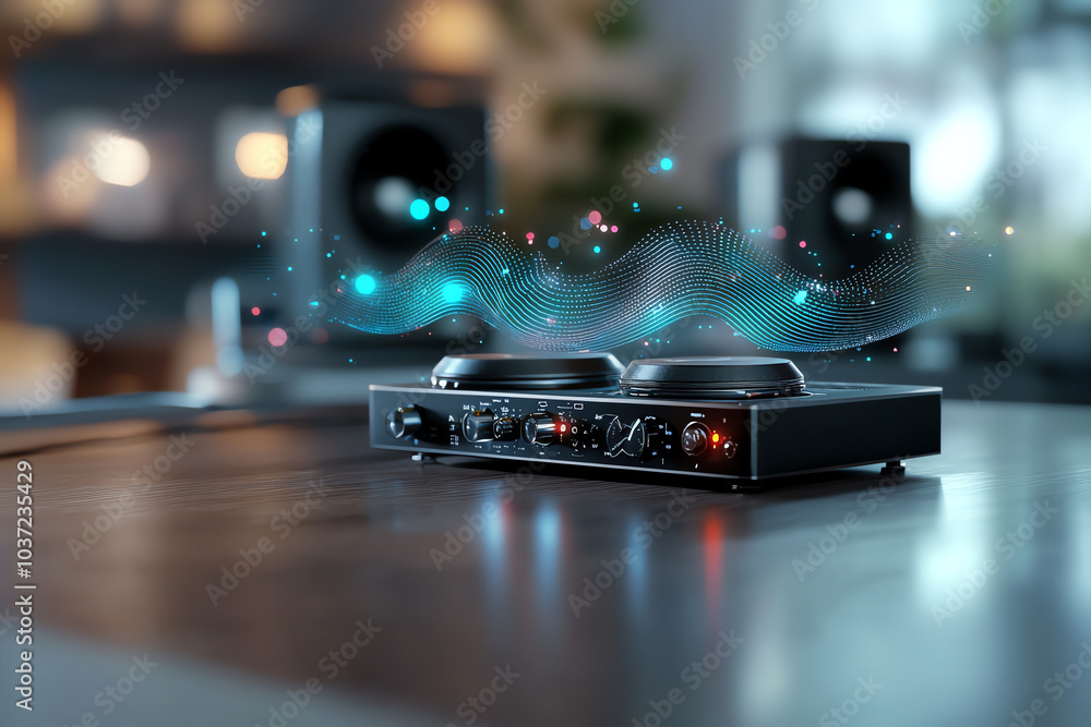 Aufkleber innovative sound experience exploring the future of audio technology with dynamic visualizations
