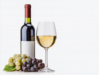 Fototapeta premium red and white wine poured from a bottle into wine glass on white background