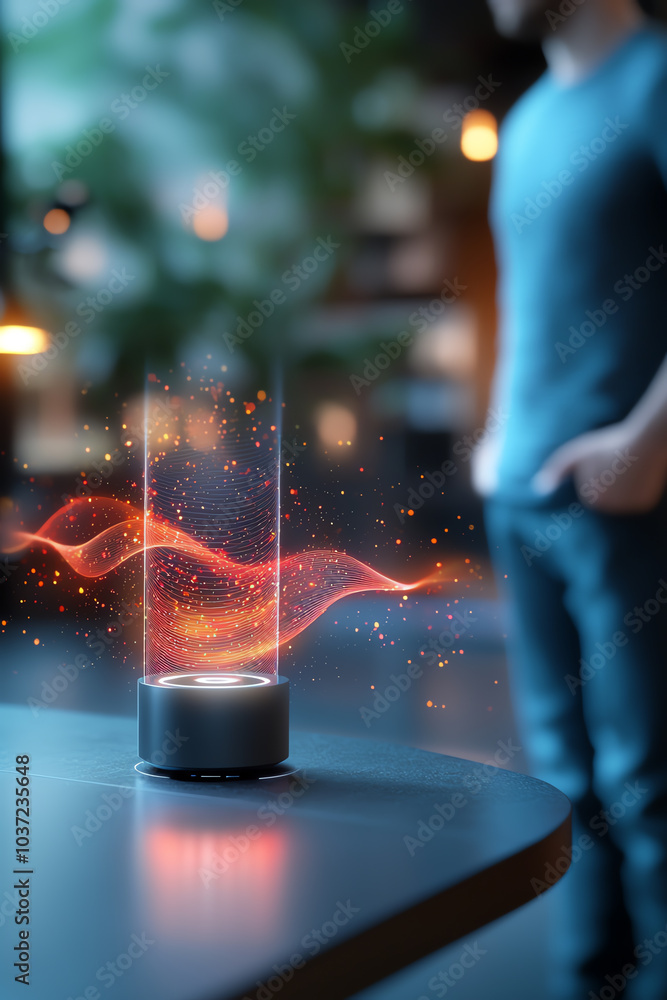Poster captivating digital soundwave display a fusion of technology and visual artistry in an ambient setti