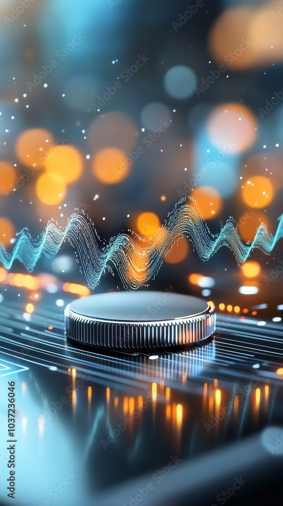 Aufkleber innovative sound waves visualized on a metallic surface with bokeh background