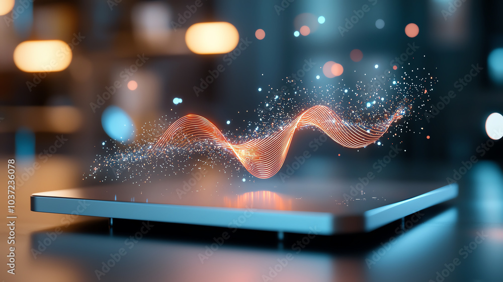 Poster captivating digital waves exploring the intersection of light and sound in modern design