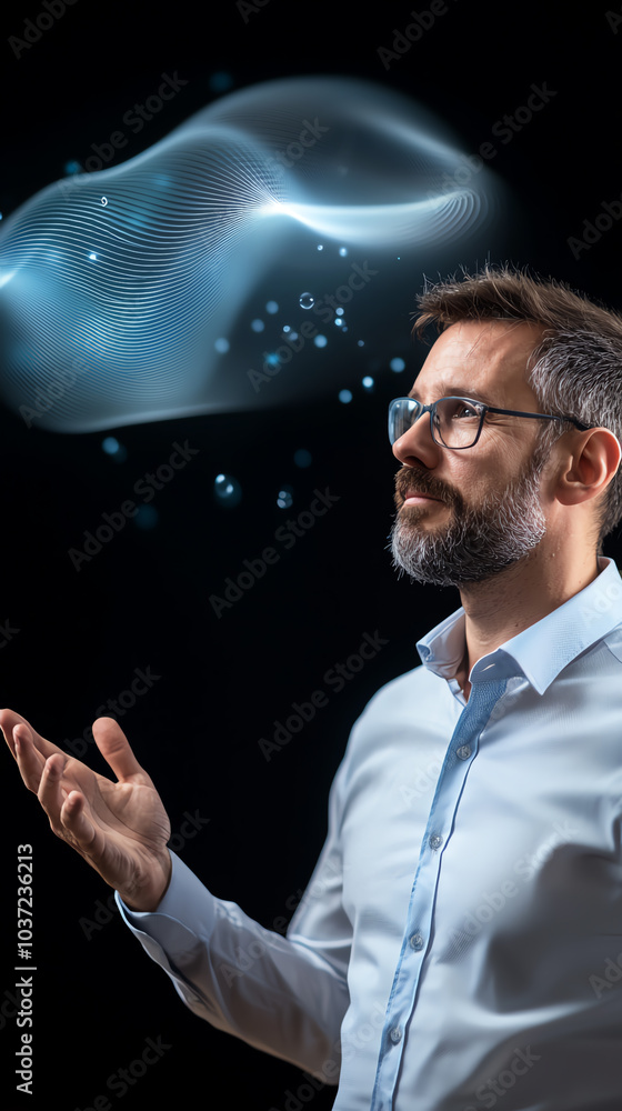 Poster exploring the intersection of technology and science a visionary's perspective on innovation and fut