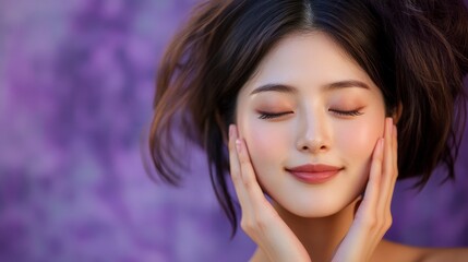 Naklejka premium Softly Touching Her Face with Gentle Serenity