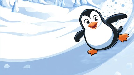 Happy Penguin Sliding on Snow.