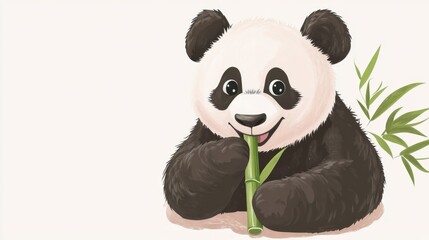 Cute Panda Eating Bamboo.