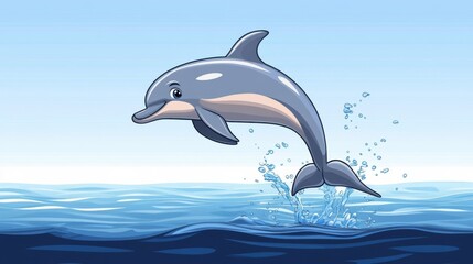 Cartoon Dolphin Leaping Out Of The Water.
