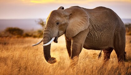Fototapeta premium Elefant beim Zupfen von Blättern in der afrikanischen Wildnis