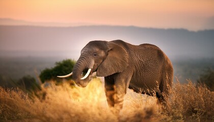 Naklejka premium Elefant isst Gras in der afrikanischen Savanne