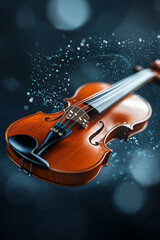 Fototapeta premium Elegant violin surrounded by sparkling lights capturing the essence of music and artistry