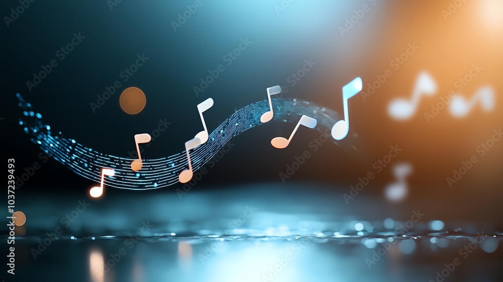 Poster the harmony of music a visual representation of sound waves and notes in motion