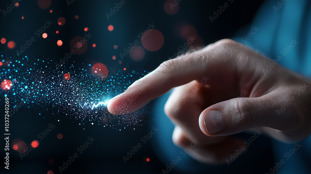 Poster exploring the intersection of technology and human connection through a touch of light and energy