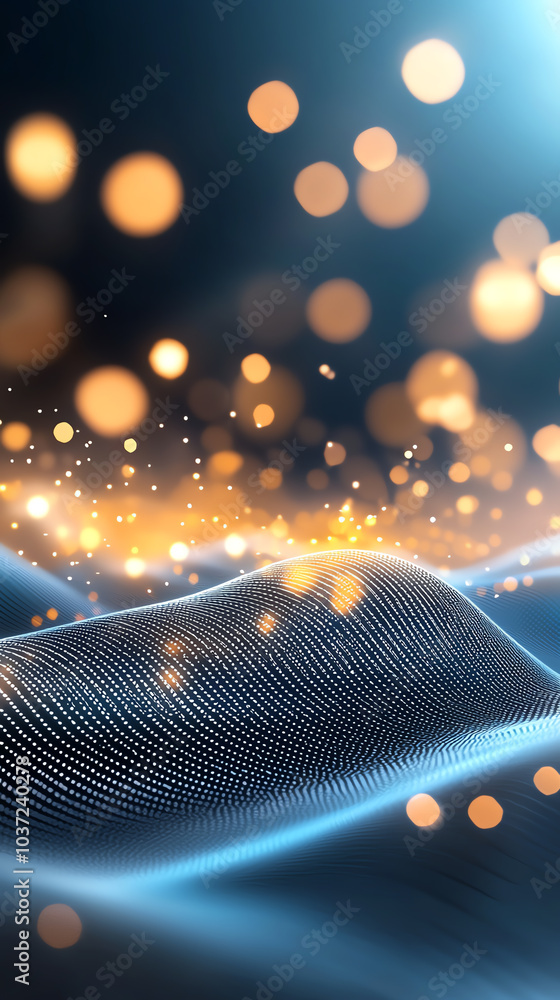 Poster illuminated waves of light a mesmerizing digital landscape of dots and bokeh effect