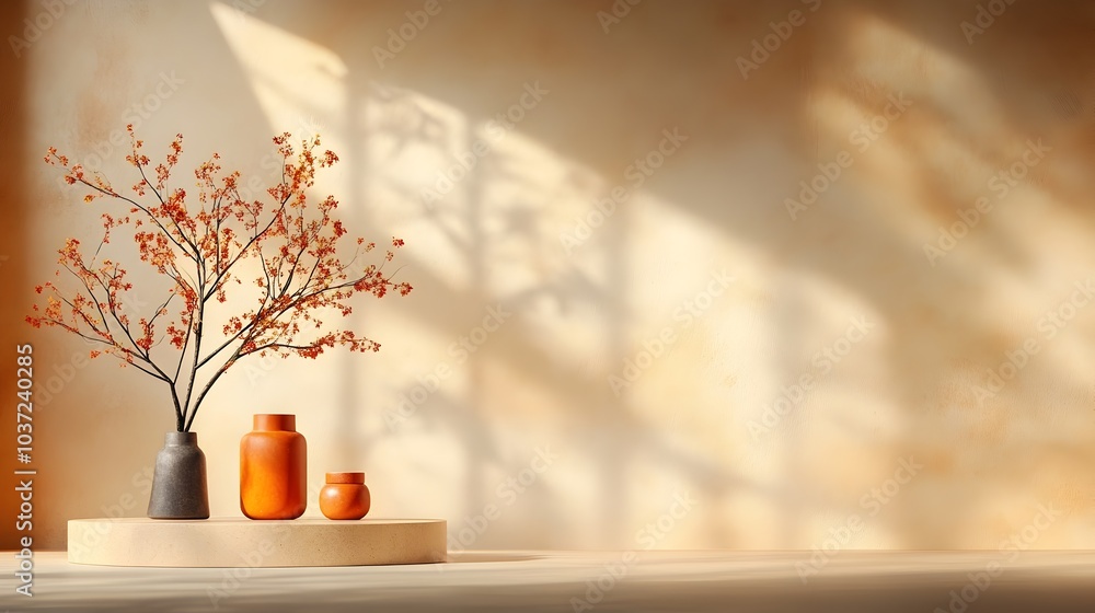 Poster elegant and minimalist 3d product display room with shimmering metallic background sparse floor and 