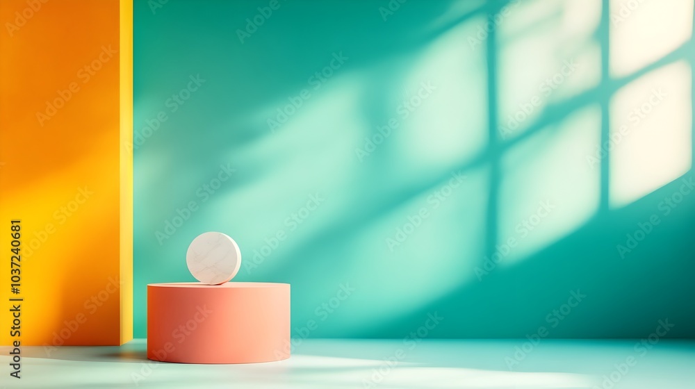 Poster radiant 3d studio environment featuring an eclectic color palette bare walls and floor and a product