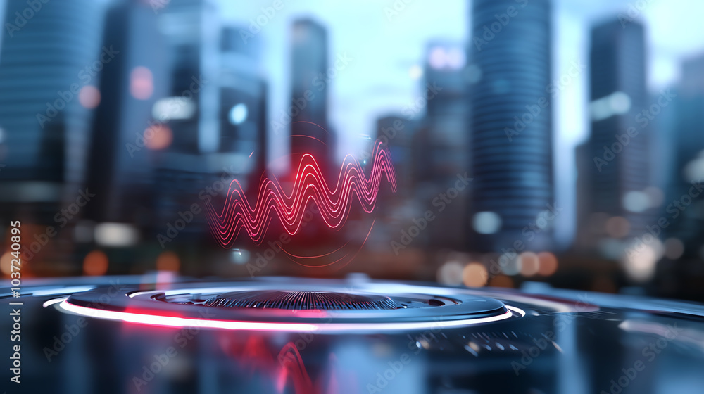 Poster emerging technologies visualizing data waves in a modern urban landscape