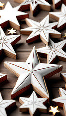 Obraz premium wooden decorations stars white christmas theme flat lay style new year concept photography idea