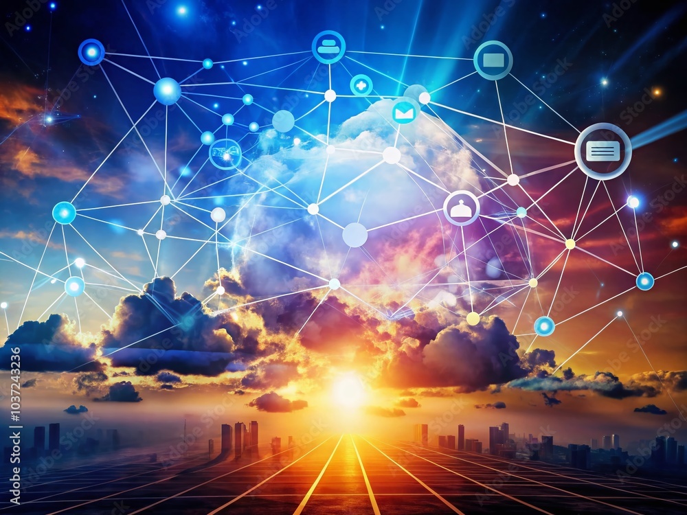 Poster global network connection in silhouette with digital communication technology background