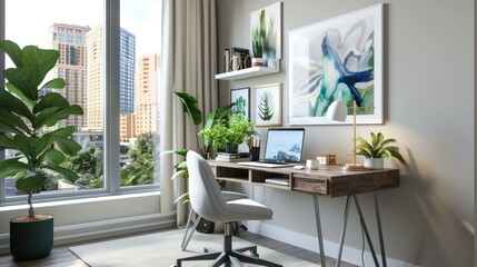 Modern Home Office with City View