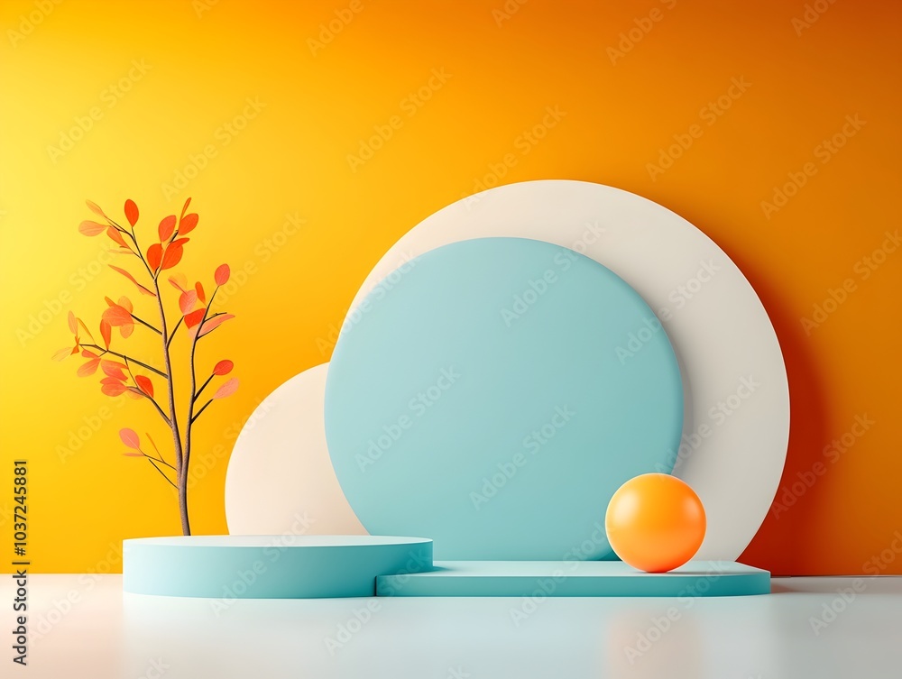 Aufkleber incandescent 3d studio space with chromatic backdrop and minimalist product platform featuring dynam