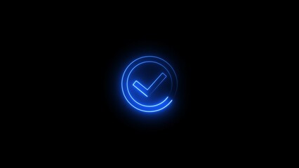Glowing neon Tick mark icon isolated Shield .Neon Yes mark icon .4k 