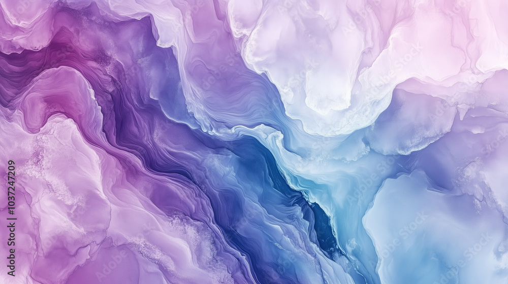 Poster abstract background fluid watercolor like background with soft blending of purples and blues.