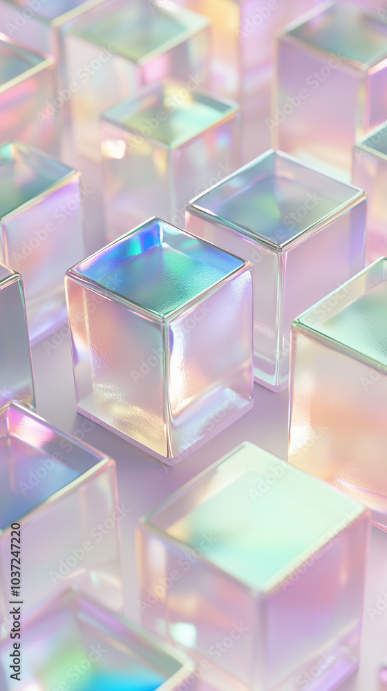 Poster vertical modern abstract background 3d isometric grid of cubes with shadow rainbow spectrum effects 