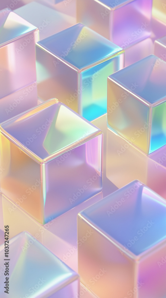 Poster vertical modern abstract background 3d isometric grid of cubes with shadow rainbow spectrum effects 