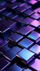 Obraz premium Vertical Modern Abstract background 3D isometric grid of cubes with shadow purple and midnight blue dark effects and metallic textures. 