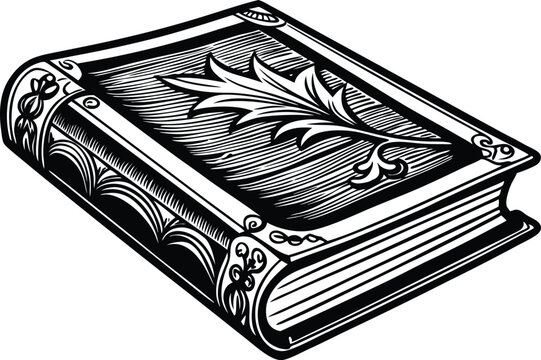 recommend clip art: Old Book Open Engraving Illustration – Black and White Detailed Art on White Background