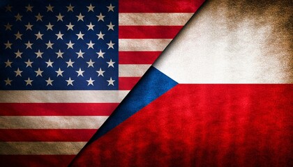 Obraz premium 古いビンテージのアメリカの国旗とチェコの国旗(Old grunge vintage japan flag and Czechia flag.) 