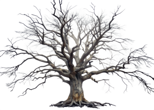 Old dead spooky tree  isolated on white background as transparent. PNG. AI GENERATED.
