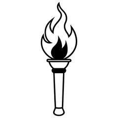 a fire torch silhouette vector Illustration line art transparent background