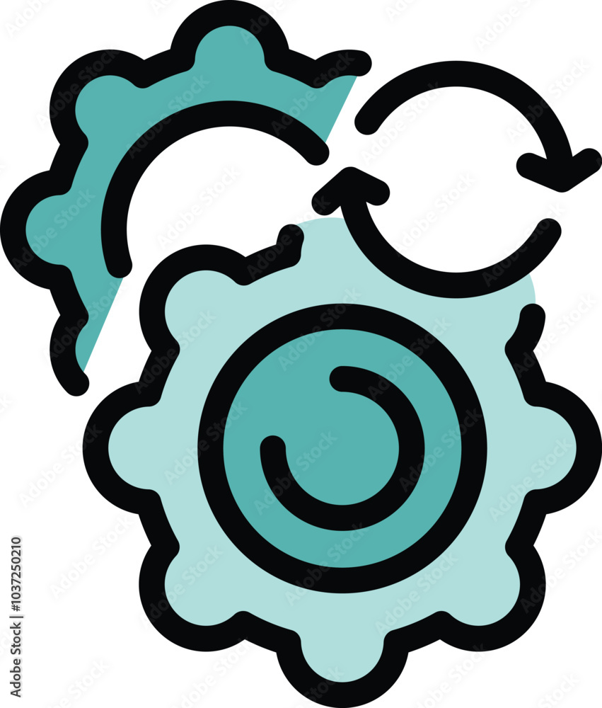 Poster simple icon depicting two gears rotating, symbolizing a continuous improvement process