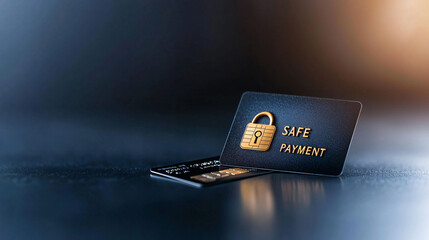 secure online payment concept featuring credit card with lock symbol, emphasizing safety and security in transactions. This conveys trust and reliability in digital payments