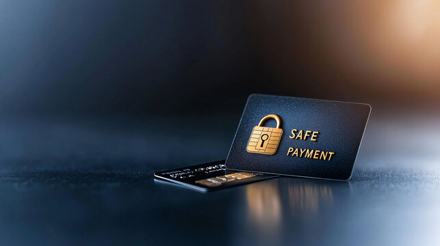 secure online payment concept featuring credit card with lock symbol, emphasizing safety and security in transactions. This conveys trust and reliability in digital payments