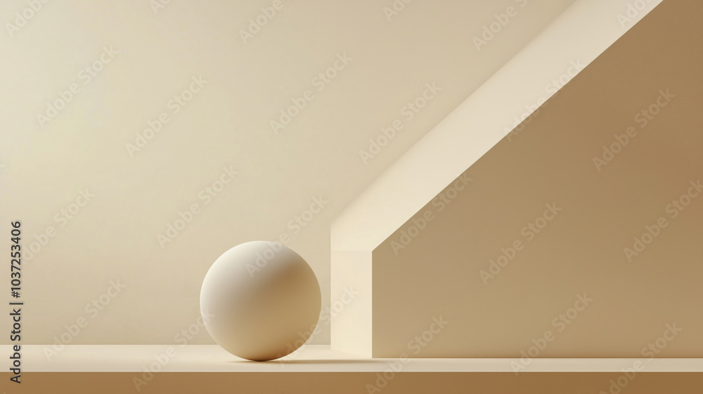 Poster abstract minimalist background featuring soft neutral colors wall and a single geometric circle shap