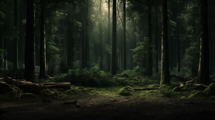Obraz premium Forest background with blank space in the middle for text.