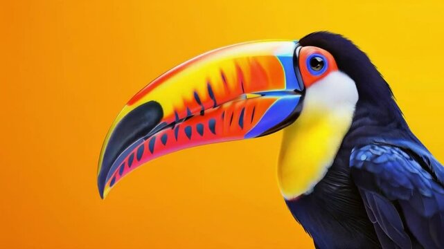 Vibrant Toucan Portrait with Colorful Beak and Yellow Background - 4K
