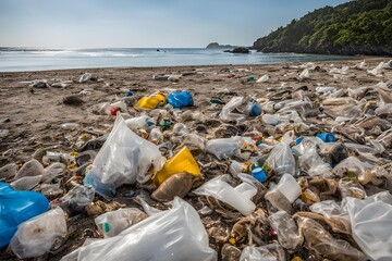 View of Polluted Beach, A Lot of Trash on the Beach