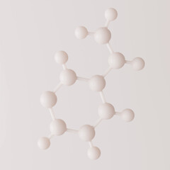Cosmetic product abstract molecular structure beige background, 3d rendering molecular bond visualization and atom structure
