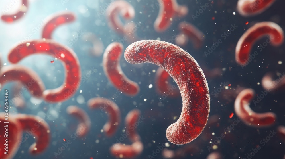 Poster abstract depiction of microscopic organisms in a dynamic environment.