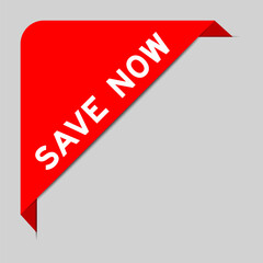Red color of corner label banner with word save now on gray background